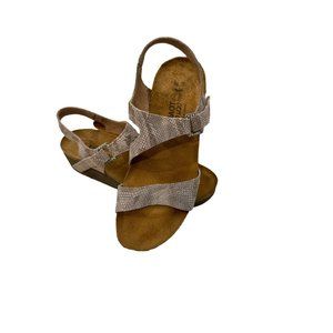 NAOT Pamela Sandals 37 Snakeskin Look Leather 04421 Rhinestone Buckle Hook Loop